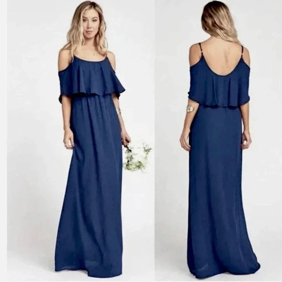 Show Me Your Mumu Caitlin Ruffle Maxi Dress in Rich Navy Crisp Blue Size XS - Picture 1 of 10
